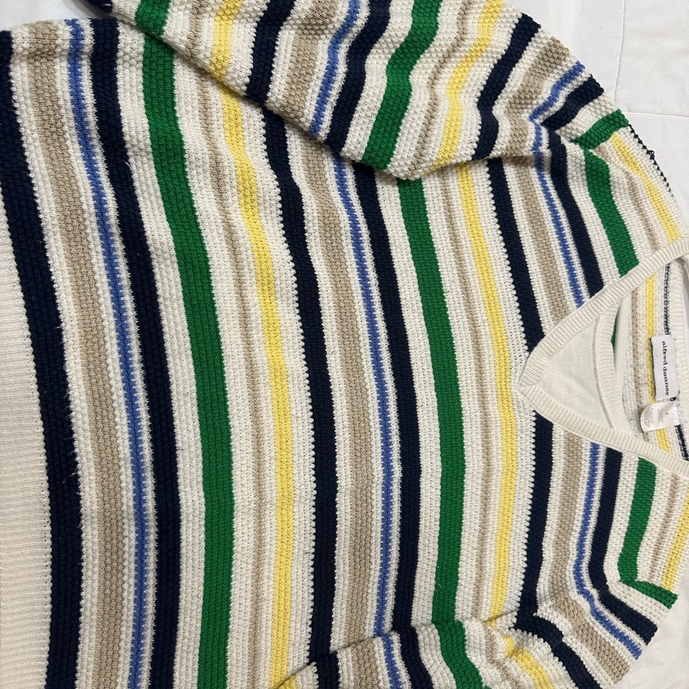 Alfred Dunner Green and Blue Crew Neck Striped Sweater